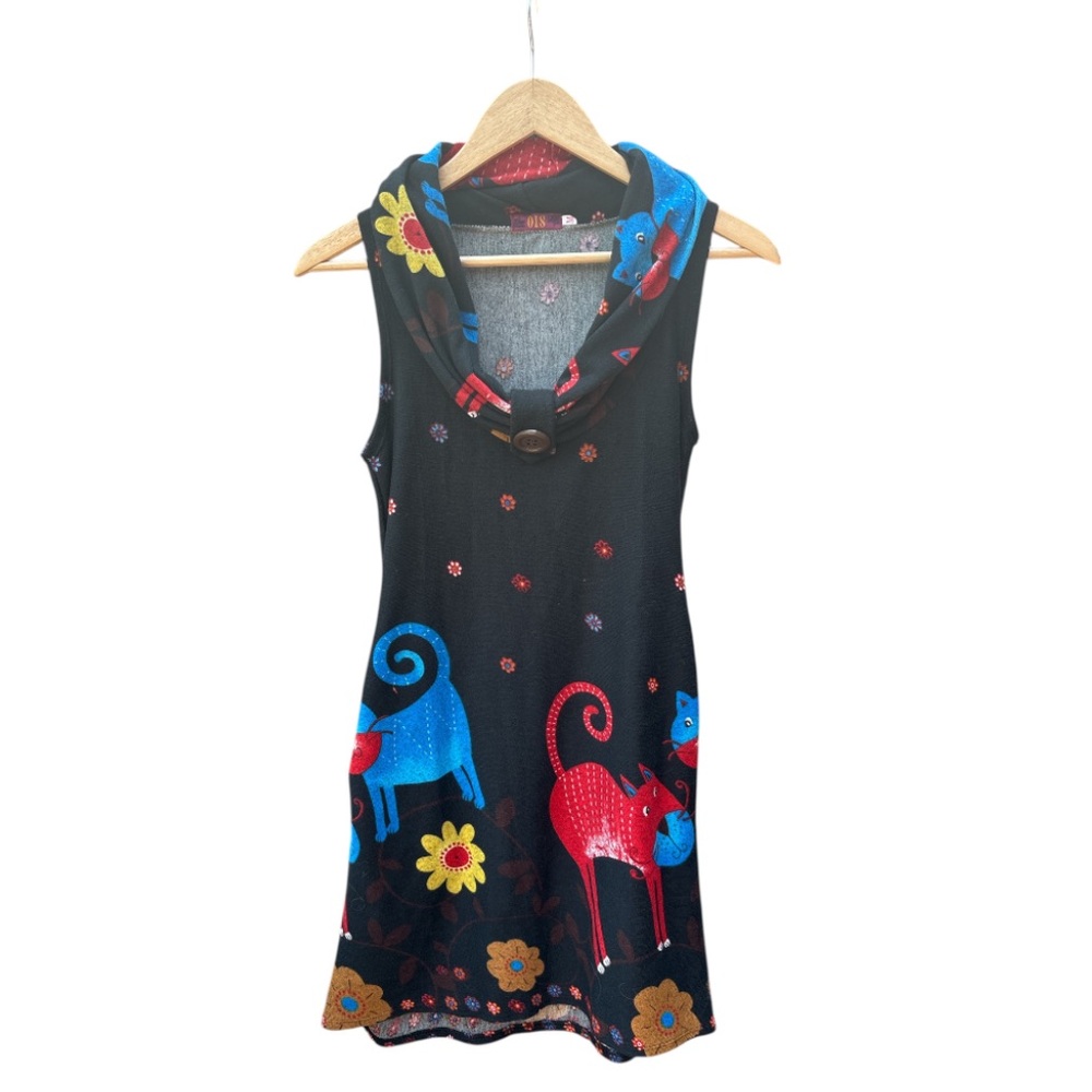 OIS Whimsical Cat Y2K style midi dress M - Picture 2 of 12